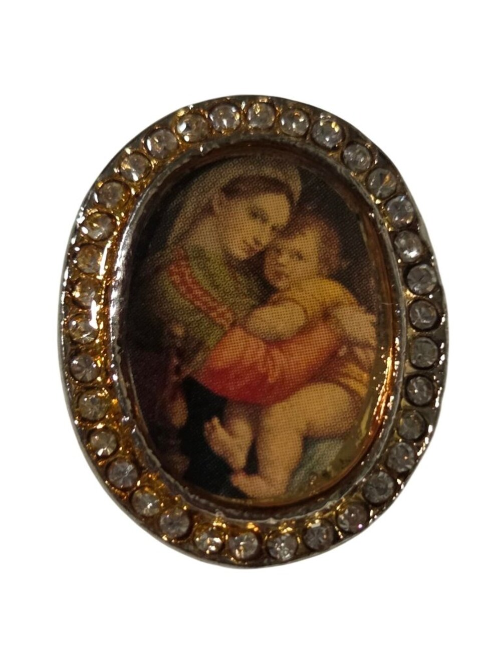 Madonna and Child Lapel Pin Mother Mary Baby Jesus Rhinestone Religious Catholic
